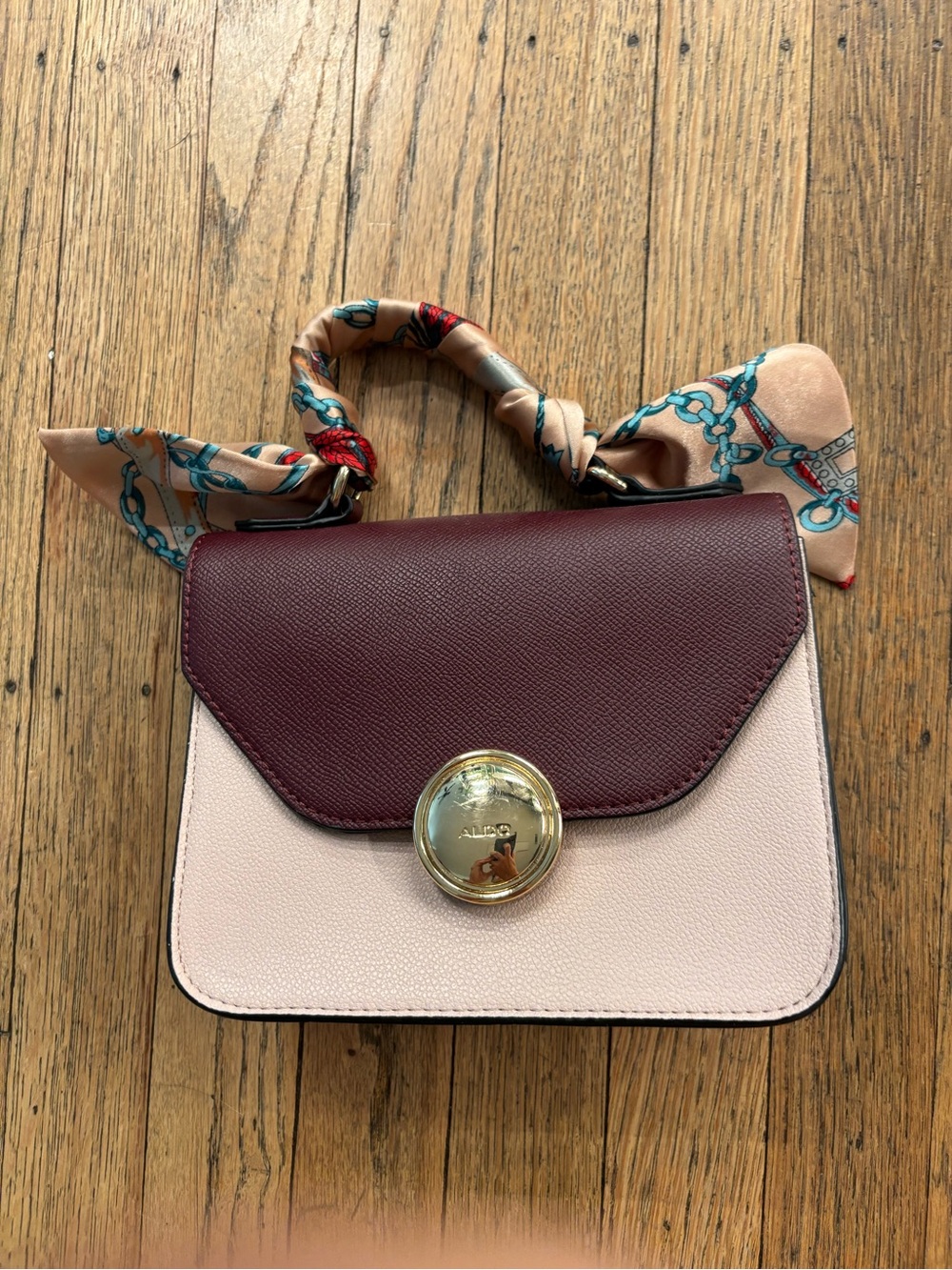 Aldo Two-Tone Burgundy and Blush Top-Handle Shoulder Bag with Gold Accent